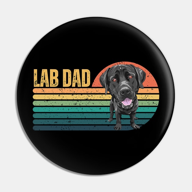 Lab Dad Funny Black Labrador Retriever Dog Lover Retro Sunset Pin by Illustradise