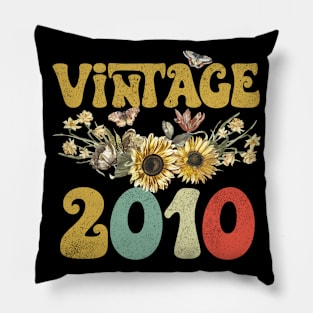 Vintage 2010 Sunflower Floral Retro Groovy 13th Birthday Pillow