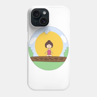 kawaii yoga girl meditating on a tree branch in the nature Phone Case