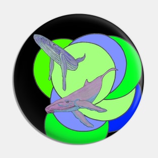 Whale Duo swimming in Colorful Circles Pin