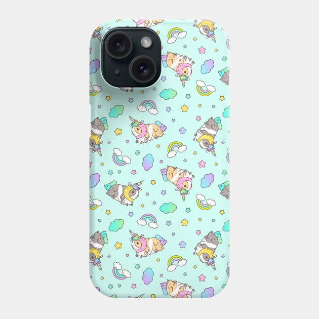 Kawaii Guinea pig in Unicorn Costume Pattern in Blue Phone Case by Noristudio