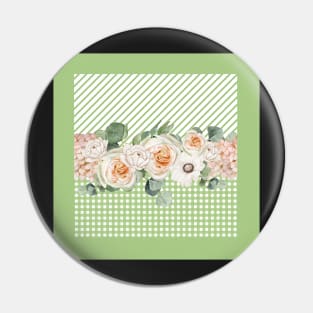 Sage Stripes and Gingham Roses Peach Pink Pin