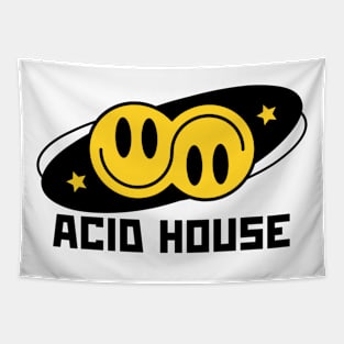 ACID HOUSE  - Double Smiley Flip (Black) Tapestry