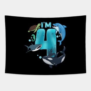 4th Birthday Whale Shark Dolphin Sea Turtle Tapestry