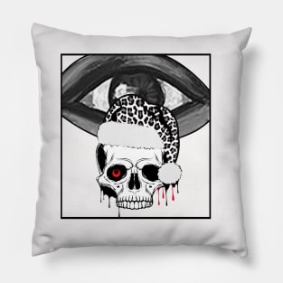 Big Eye with Santa's Leopard Hat on Skull Pillow