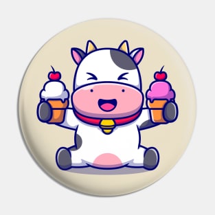 Cute Cow Holding Ice Cream Cartoon Pin