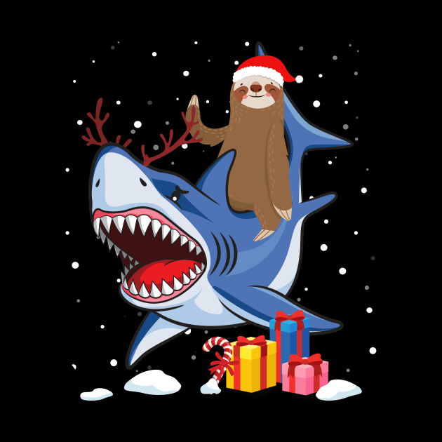 Santa Sloth Riding a Shark Reindeer-Sloth Christmas Gift by maximel19722