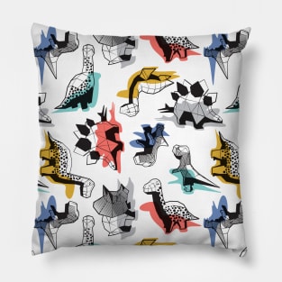 Geometric Dinos // pattern // non directional design white background multicoloured dinosaurs shadows Pillow