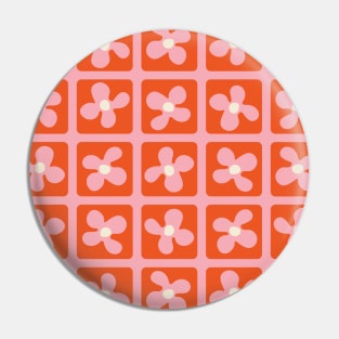 Retro Flowers Pattern - Red Pink Pin