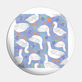 Geese in The meadow - soft blues Pin