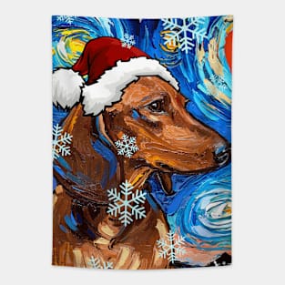 Brown Short Hair Dachshund Santa Tapestry