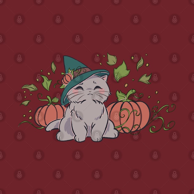 White Autumn Pumpkin Cat by Thirea