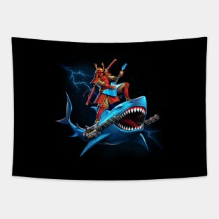 Epic Samurai Surfing on a Shark in Space Playing Guitar Tapestry