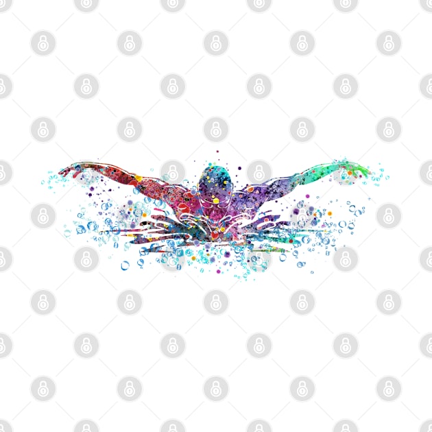 Boy Swimming Butterfly Stroke Watercolor Sport Gift by LotusGifts