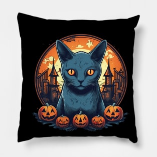 Russian Blue Cat Halloween, Cat Lover Pillow