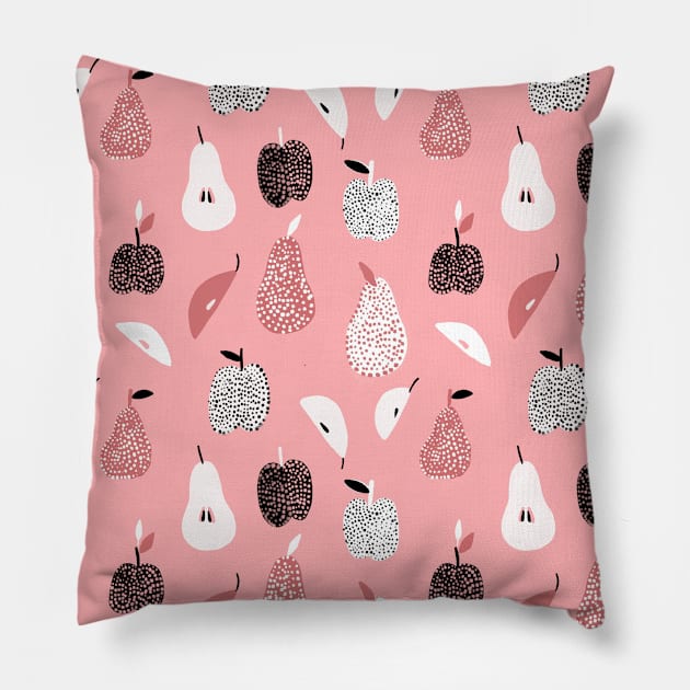 Dotted Apples and Pears (pink) Pillow by kostolom3000