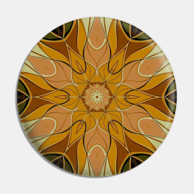 Cartoon Mandala Flower Orange and Green Pin by WormholeOrbital