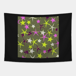 Starfish galaxy in lime green, regal purple, hot pink and olive green Tapestry