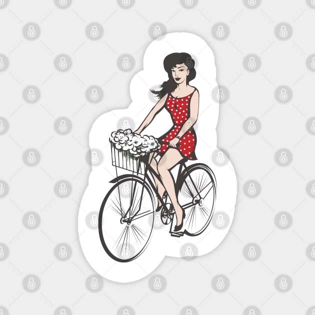 Girl on a bicycle Magnet by devaleta