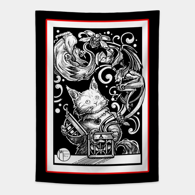 Opening Pandora's Box - Red Outlined Version Tapestry by Nat Ewert Art