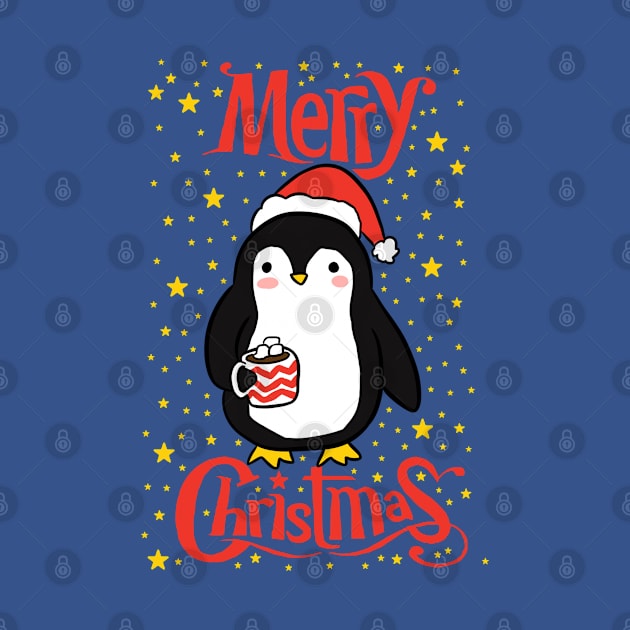 Merry Christmas Cute christmas penguin illustration by Yarafantasyart