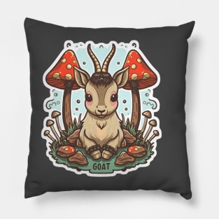 "Mushroom Meadow: A Playful Encounter with a Kid" Pillow