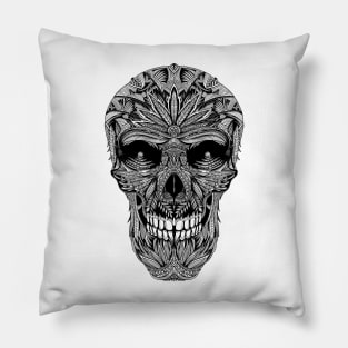 Sugar Skull Day of the Dead Art version #2 black Pillow