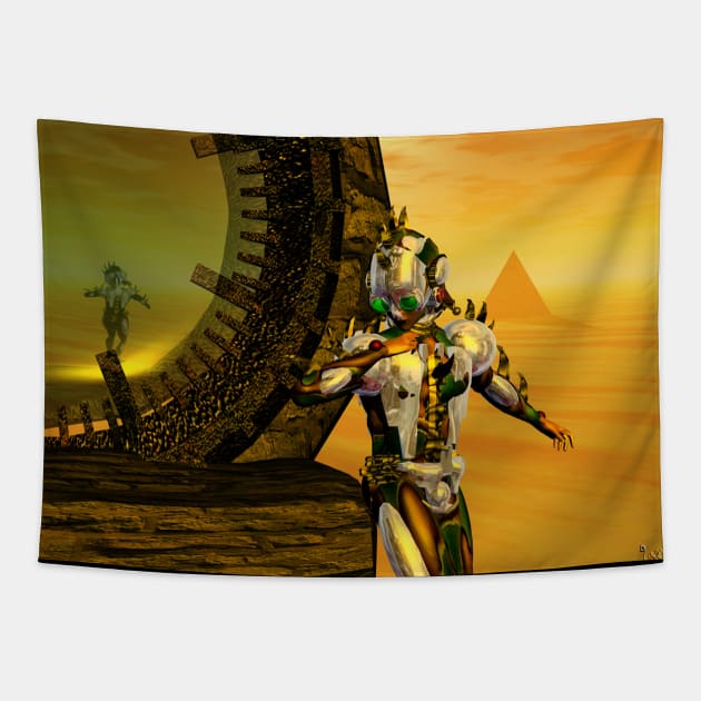 CYBORG TITAN IN THE DESERT OF HYPERION Sci-Fi Movie Tapestry by BulganLumini