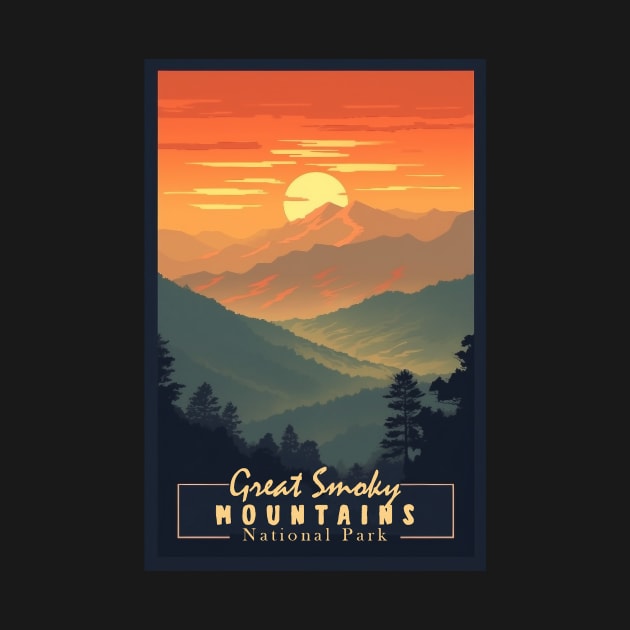 Great Smoky Mountains national park vintage travel poster by GreenMary Design