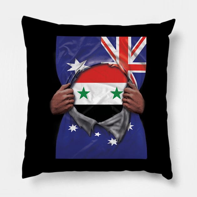 Syria Flag Australian Flag Ripped - Gift for Syrian From Syria Pillow by Country Flags