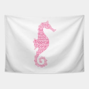 Big Pink Seahorse Shape Word Cloud Art Tapestry