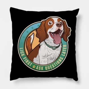 Lick First Brittany Spaniel Design Pillow