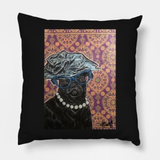 Black pearl pug Pillow