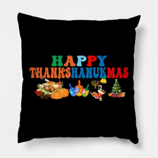 Happy ThanksHanukMas Thanksgiving Hanukkah Christmas Pillow