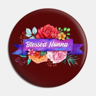 Blessed Nonna Floral Design with Watercolor Roses Pin