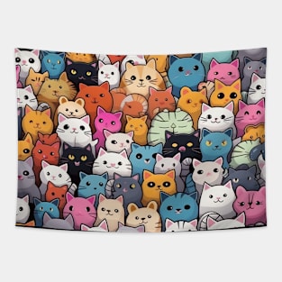 Furry Cuteness: 101 Kawaii Cats in Pastel Paradise Tapestry