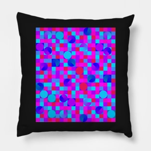 Pink and Blue checkerboard with circles Pillow