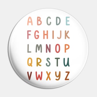 Alphabet Letters in Muted Boho Rainbow Colors for Kids Pin