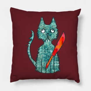 cat with knife Pillow