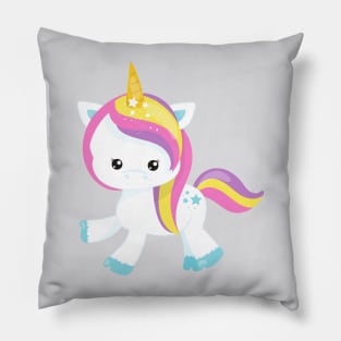 Rainbow Unicorn, Cute Unicorn, Star, Magic Unicorn Pillow