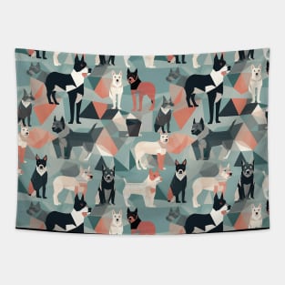 Geometric dogs pattern, geometric dog Tapestry