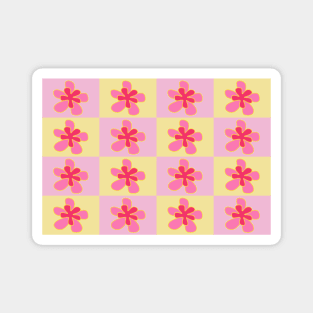 Retro sixties yellow and pink flower pattern Magnet