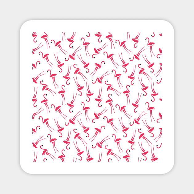 Repeating pattern with pink flamingos on white background Magnet by SooperYela