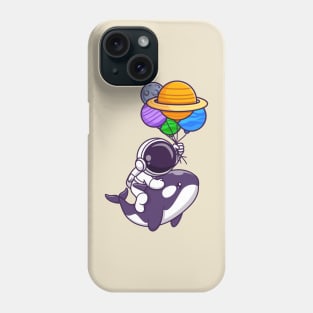 Cute Astronaut And Whale Floating With Planet Balloon In  Space Cartoon Phone Case