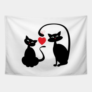 Two Balck Cat Lover Smile Hurt Love Tapestry