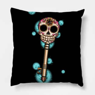 Skeleton Key - Dia de los Muertos Sugar Skull - Day of the Dead Calavera Folk Art Pillow