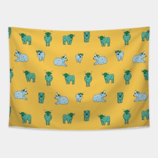 Small and big highland blue cows Tapestry