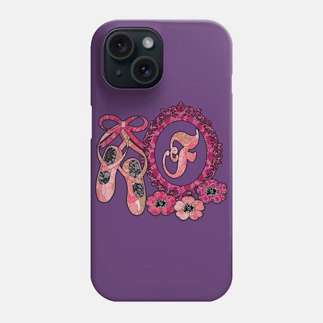 Pink floral ballerina Monogram art F Phone Case by artbyomega