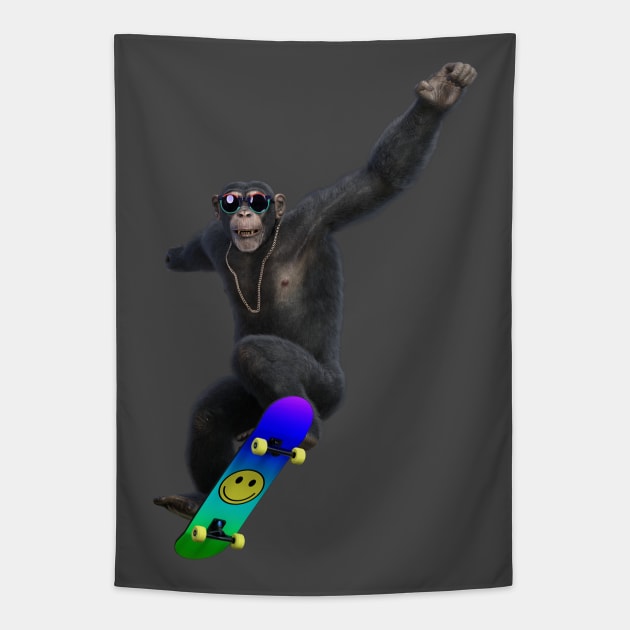 Skater Chimp Tapestry by vonHobo