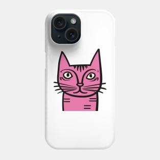 Quirky Pink Cat - Midcentury Illustration Phone Case